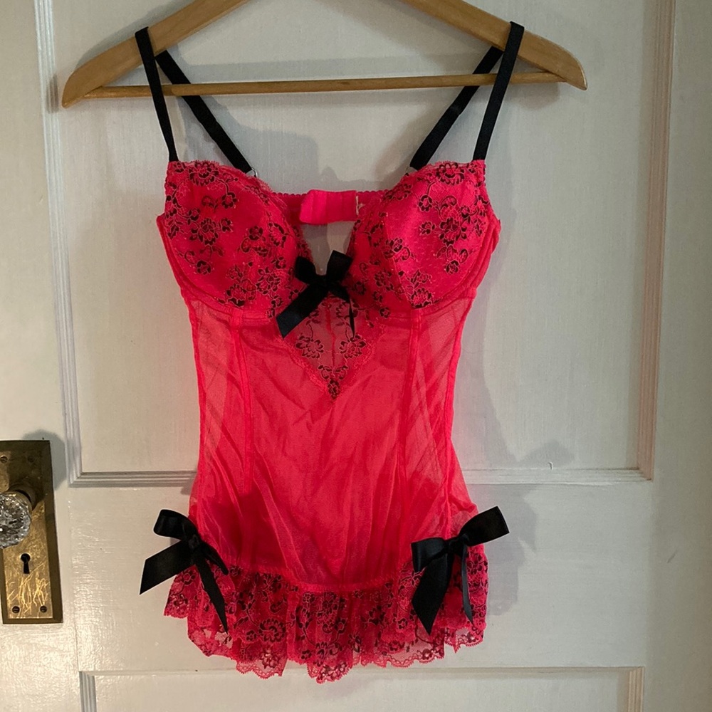 Elegant Red Lace Lingerie with Black Accents